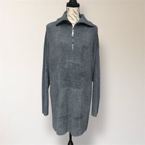 Barefoot Dreams XL CozyChic Lite High Rib Half Zip Tunic Sweater Kangaroo Pocket